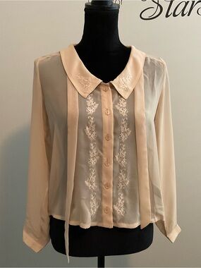 Majestic Sheer Embroidered Button-Front Blouse - Cream
